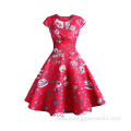 Knee-Length Colorful Printed Fabric Retro Dress